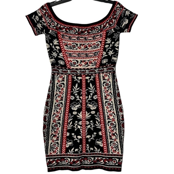 NWT Chelsea & Violet Red Black Cream Nordic Print Knit Sweater Dress - Picture 1 of 8